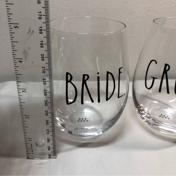 Rae Dunn Bride Groom Stemless Wine Glasses 5” - Picture 7 of 8